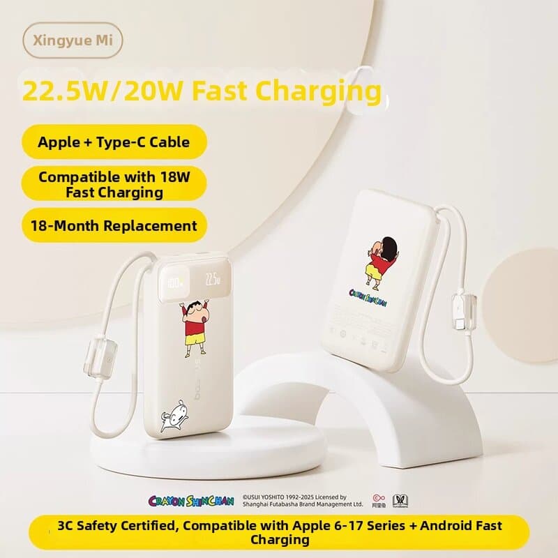 Air Travel Approved Compact Fast-Charging Large-Capacity USB Cable Included Power Bank 20000mAh