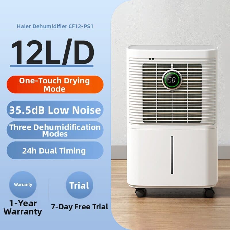 Silent Bedroom Basement High Power Dehumidifier for Humid Seasons 12L