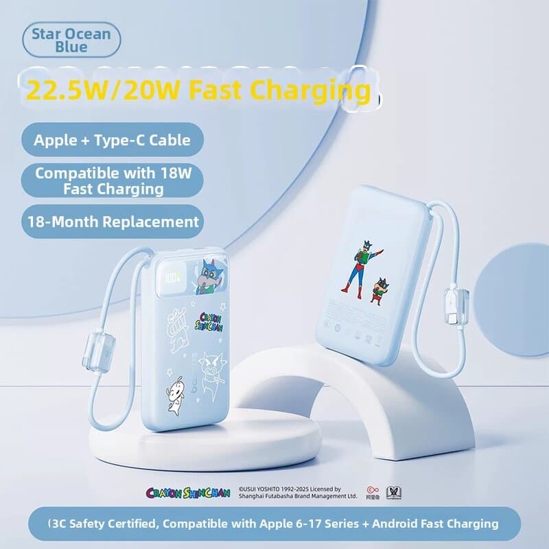 Air Travel Approved Compact Fast-Charging Large-Capacity USB Cable Included Power Bank 20000mAh