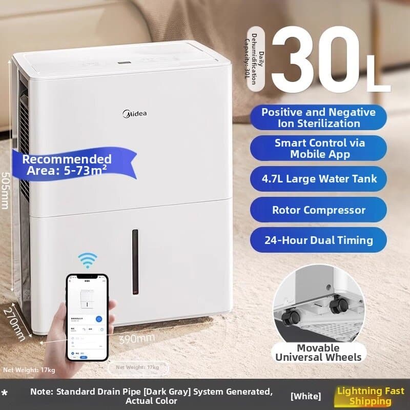 High Power Portable Dehumidifier 20L Continuous Dehumidification Quick Drying Anti Mold for Basement Bedroom Living Room Home Use