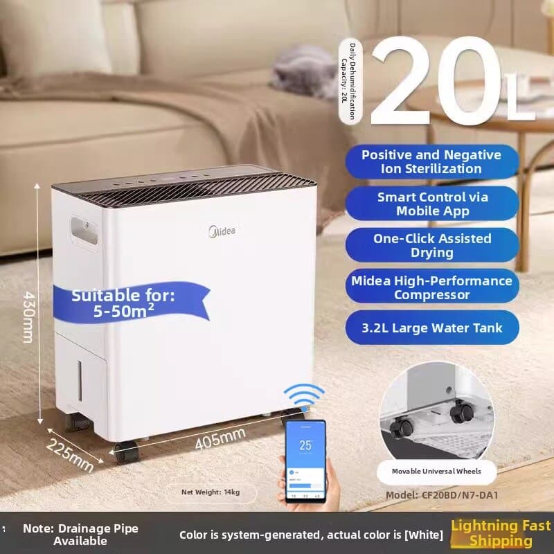 High Power Portable Dehumidifier 20L Continuous Dehumidification Quick Drying Anti Mold for Basement Bedroom Living Room Home Use