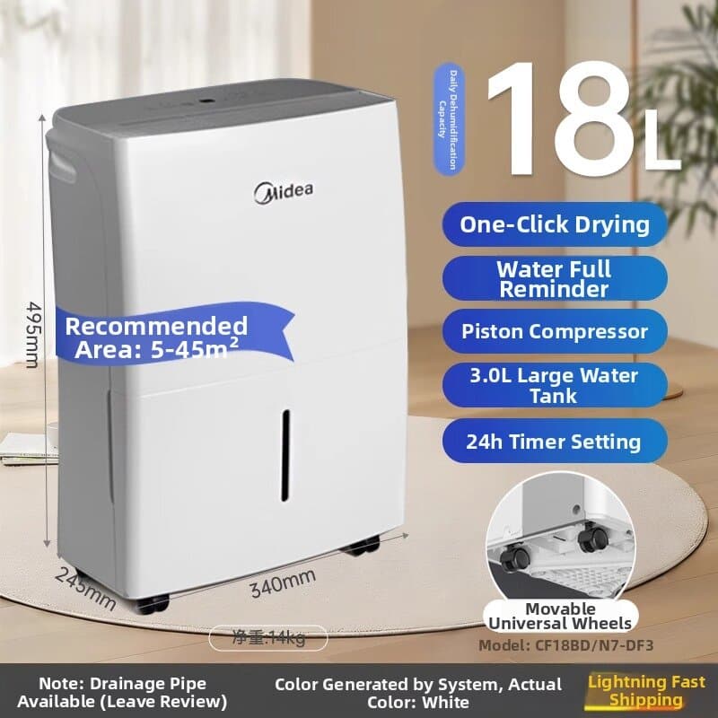 High Power Portable Dehumidifier 20L Continuous Dehumidification Quick Drying Anti Mold for Basement Bedroom Living Room Home Use