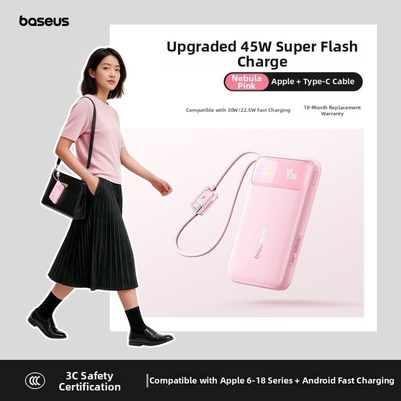 Air Travel Approved Compact Fast-Charging Large-Capacity USB Cable Included Power Bank 20000mAh
