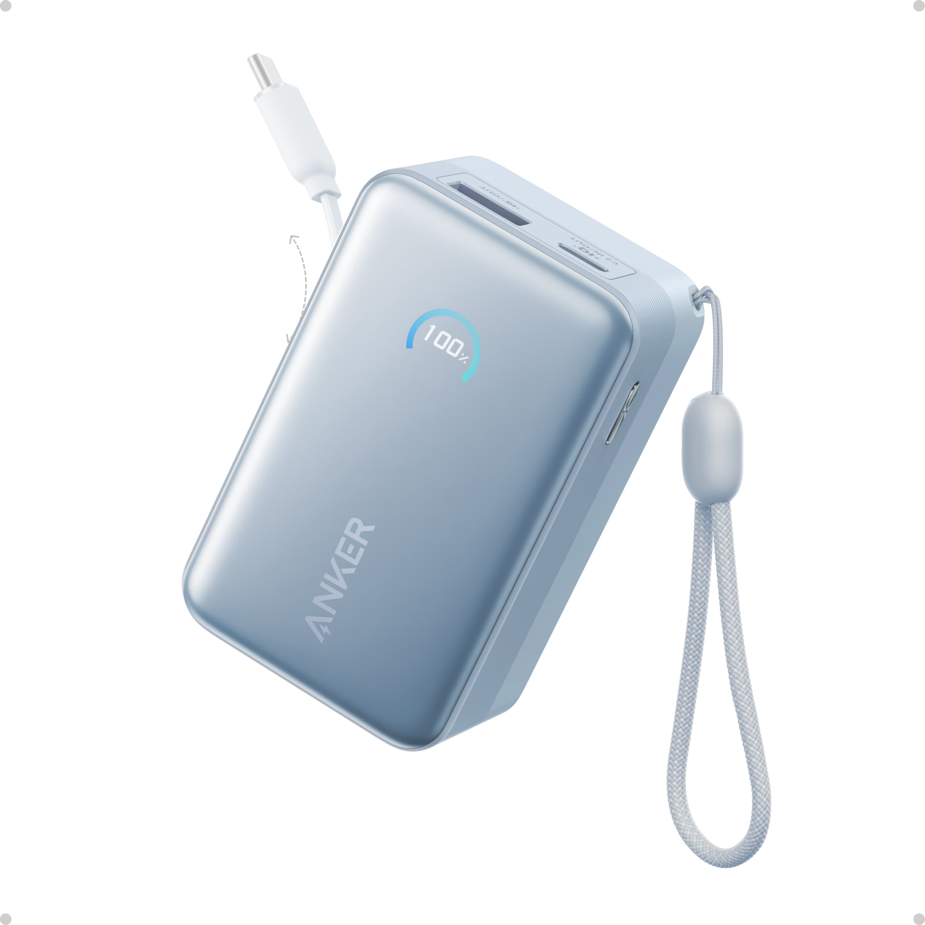 Anker Nano Portable Charger, 10,000mAh 45W Max Compact Power Bank, Travel Essential Phone Battery Pack with 2.3 ft InstaCord Retractable Cable for iPhone 17/16 Series, iPad, Galaxy, Pixel, and More A1638