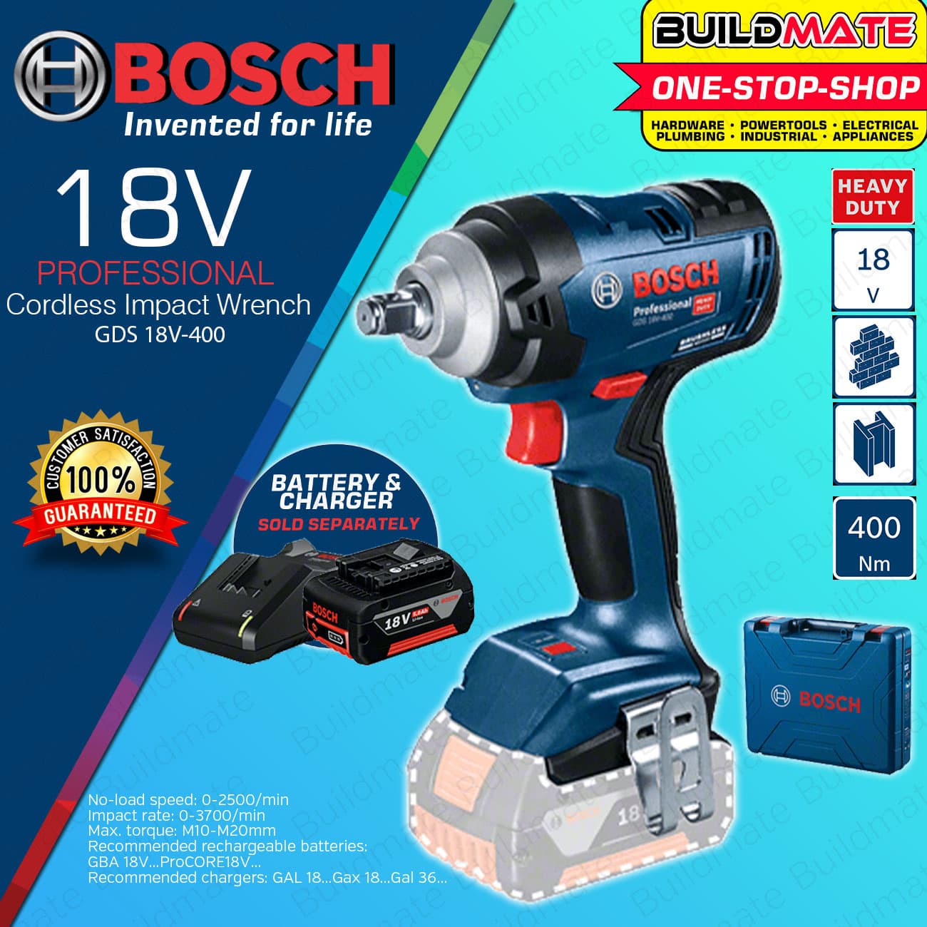 BOSCH Professional Impact Driver Drill Wrench Solo 18V Brushless Motor GDS18V-400 06019K00K1 - BUILDMATE - BLC
