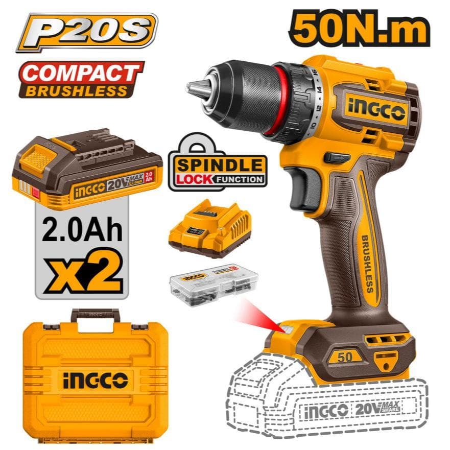 INGCO Compact Cordless Drill 20V 50NM CDLI205062 ICPT