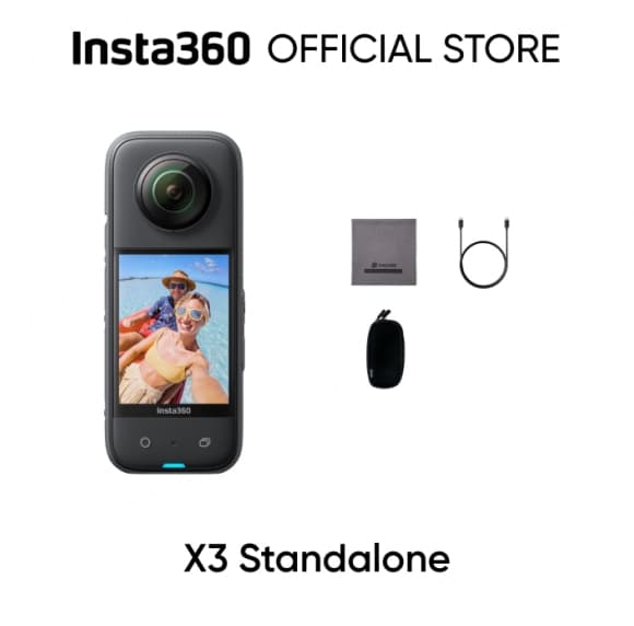 insta360 X3, Waterproof 360 Action Camera with 1/2" 48MP Sensors, 5.7K 360 Active HDR Video, 72MP 360 Photo, 4K Single-Lens, 60fps Me Mode, Stabilization, 2.29" Touchscreen, AI Editing, Live Stream
