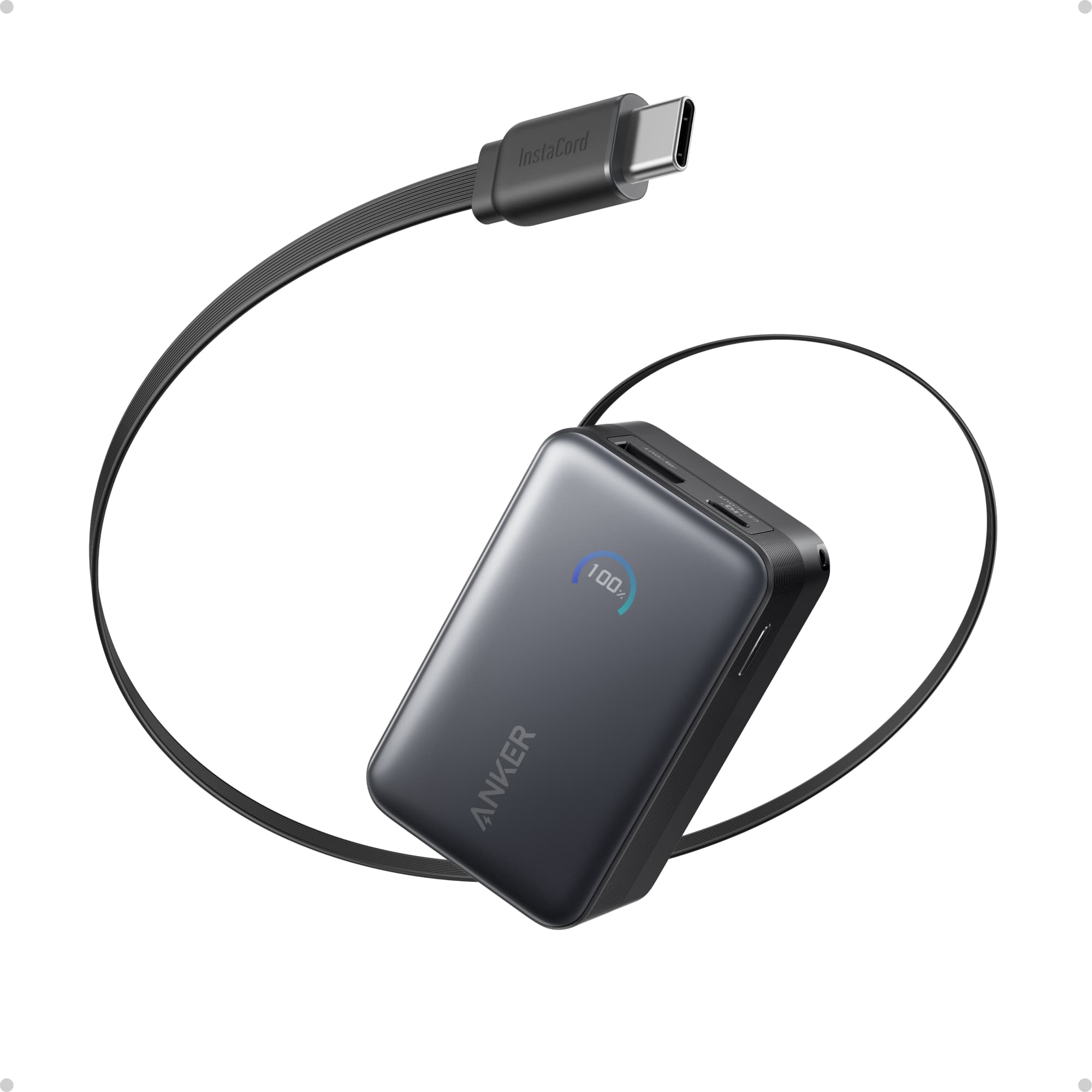 Anker Nano Portable Charger, 10,000mAh 45W Max Compact Power Bank, Travel Essential Phone Battery Pack with 2.3 ft InstaCord Retractable Cable for iPhone 17/16 Series, iPad, Galaxy, Pixel, and More A1638