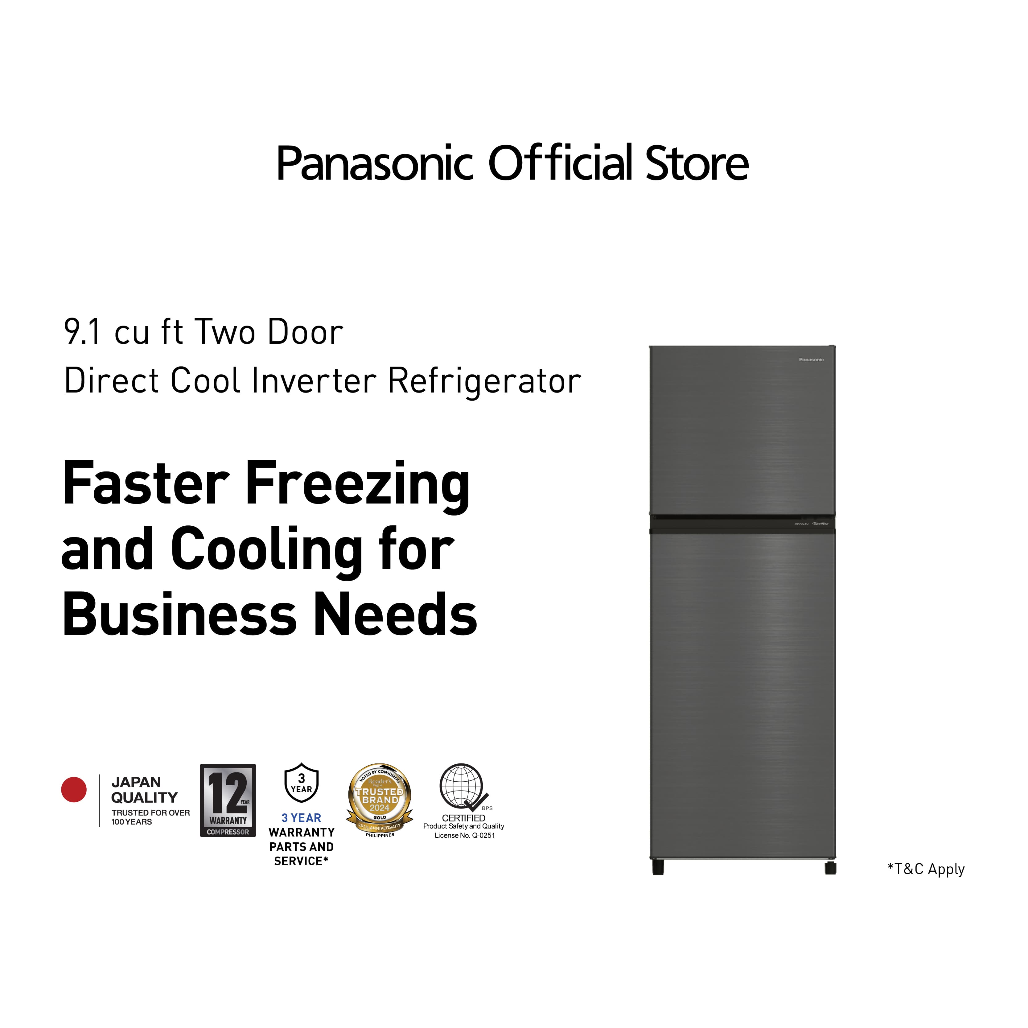 Panasonic NR-BQ252VB 9.1cu.ft 2 Door Top Freezer Direct Cooling Manual Defrost Inverter Refrigerator