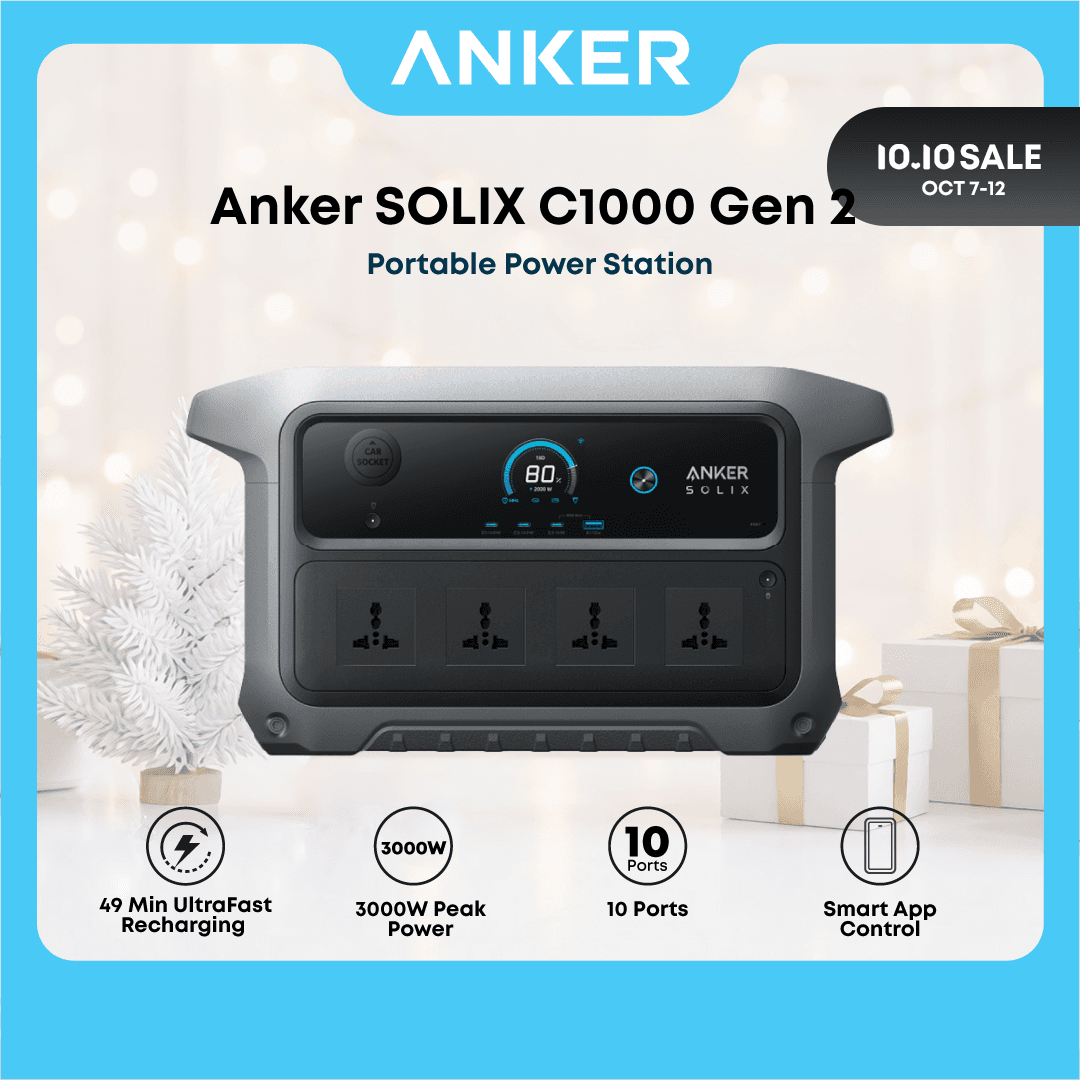 Anker Solix C1000 Gen 2 Portable Power Station, 2,000W (Peak 3,000W) Solar Generator, Full Charge in 49 Min, 1,024Wh LiFePO4 Battery for Home Backup, Power Outages, and Camping
