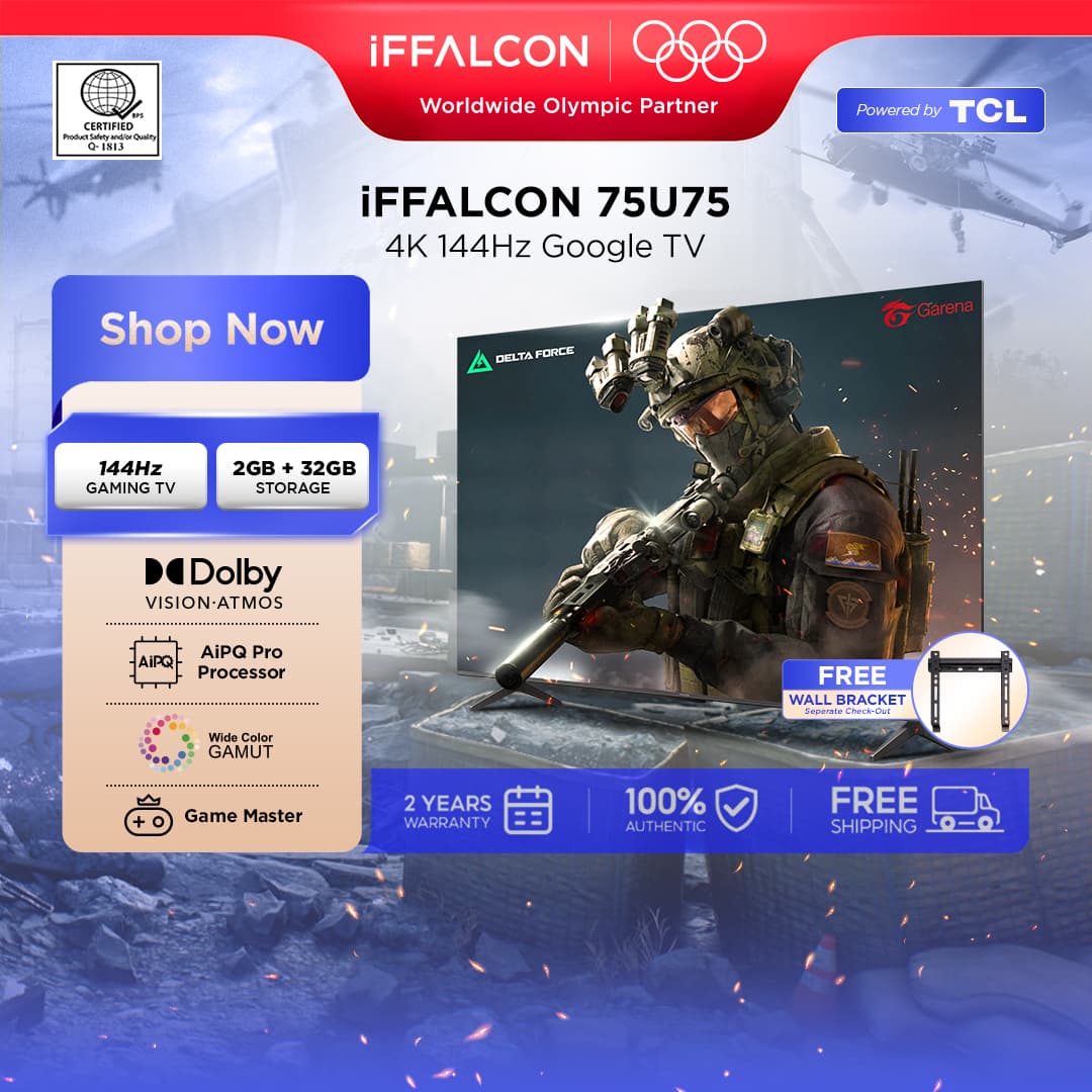 TCL [iFFALCON] U75 Series 4K Smart TV 144HZ 2+32GB - 55/65/75 inch