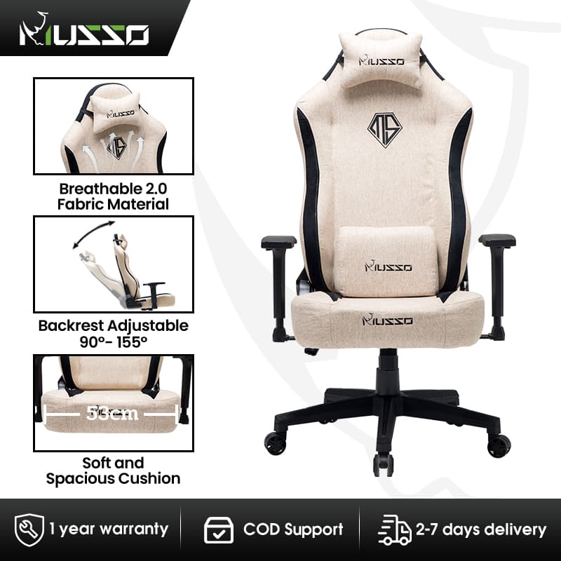 MUSSO Aeolus Navigator Seires 199A XL Fabric Gaming Chair with Wide Seat High Back Head and Lumbar Support