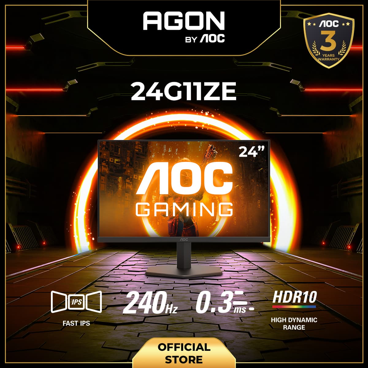 AOC 24G11ZE 23.8" IPS 240Hz HDR10 Gaming Monitor