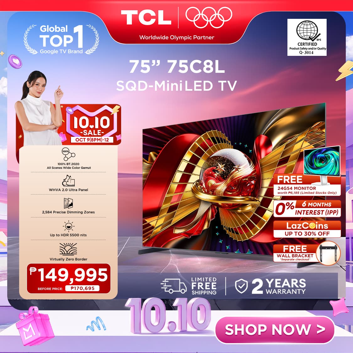 TV C8L Series 4K SQD-MiniLED Google TV - 65/75 Inch