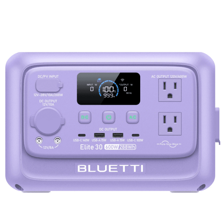 BLUETTI Elite 30 V2 Portable Power Station, 90,000 mAh/288Wh Solar Generator, 600W AC Outlets (Power Lifting 1500W), Fast Charging LiFePO4 Battery Backup for Camping, Road Trip, Outage (Solar Panel Optional)