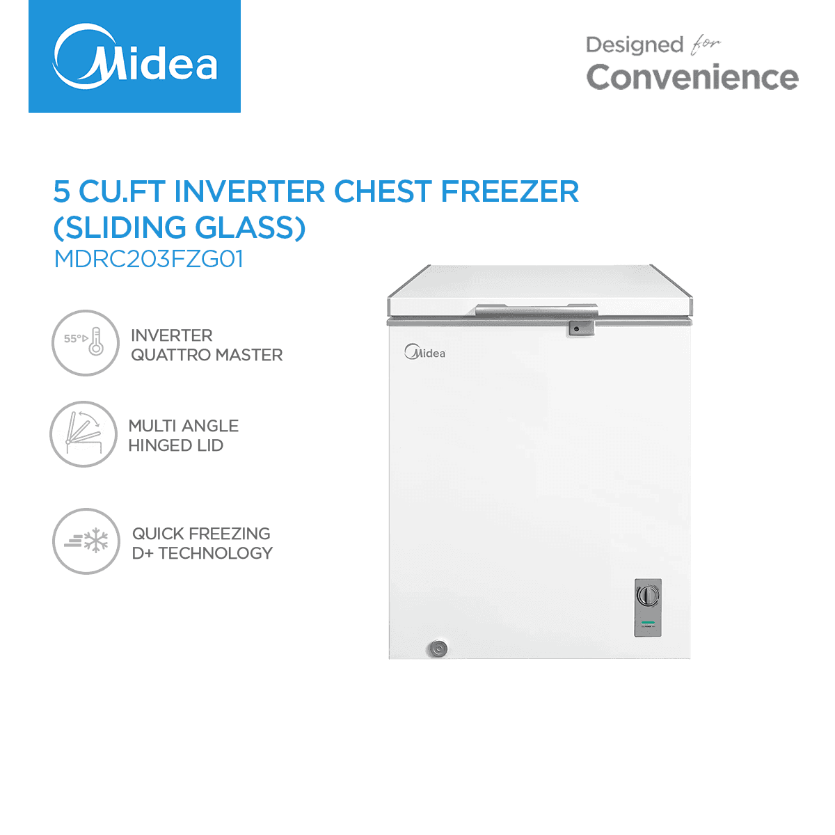 Midea 5cu.ft-10.3cu.ft Inverter Chest Freezer Sliding Glass