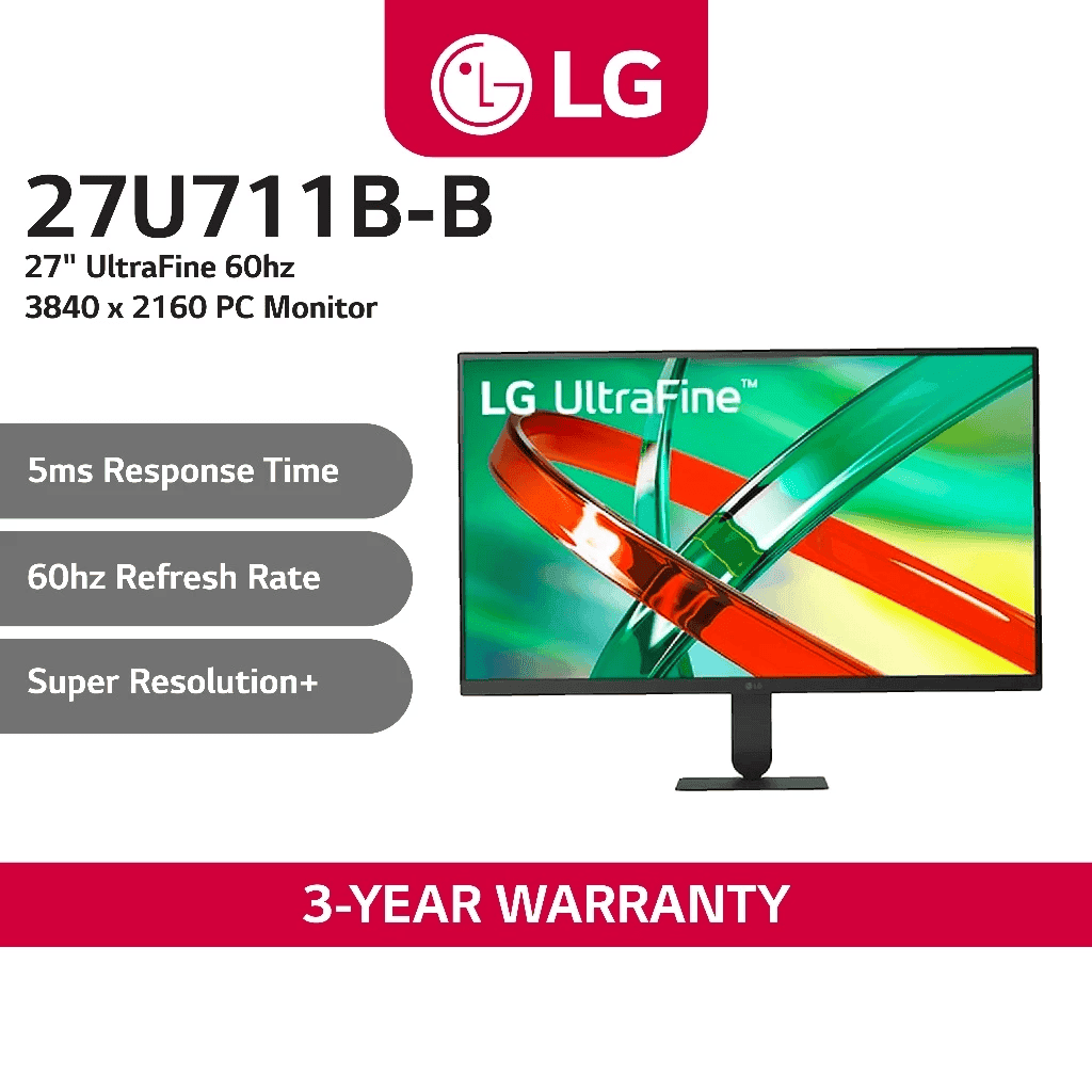 LG 27U711B-B 27" UltraFine 4K (3840x2160) 60Hz 5ms GTG IPS Monitor with Tilt Adjustment