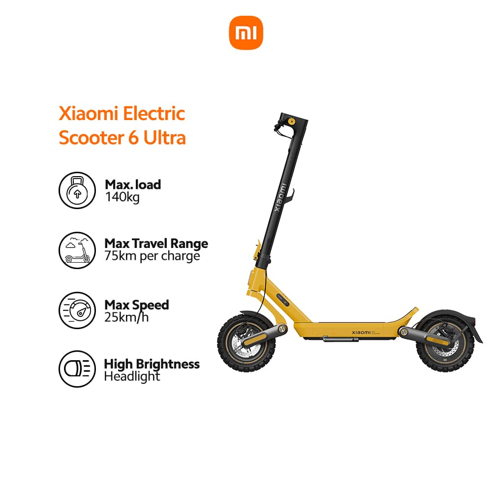 Xiaomi Electric Scooter 6 Ultra Powerful 1200W motor for 2.4s acceleration 12" all-terrain tires