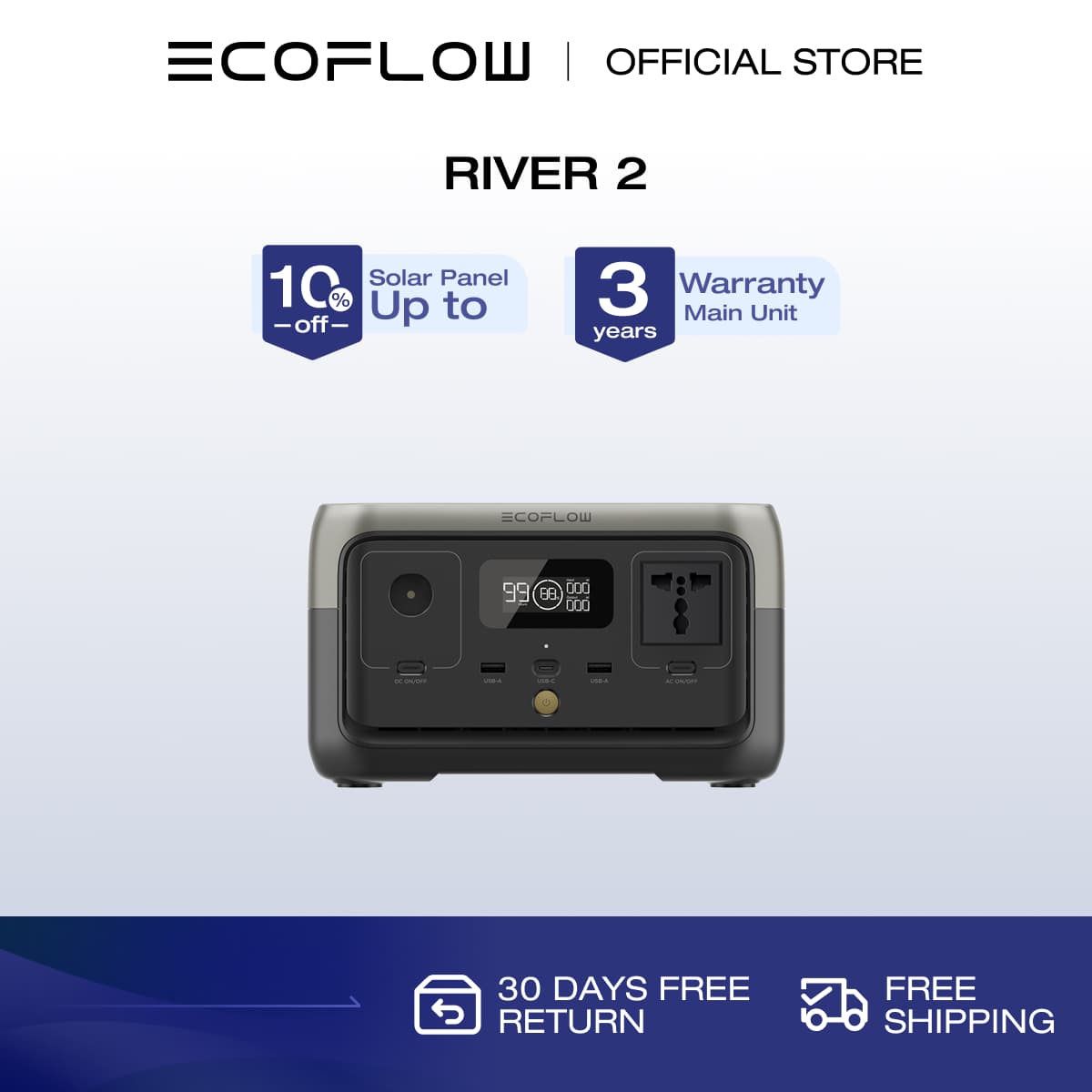 EcoFlow 240Wh River 2 Portable Power Station Solar Generator with LiFeP04 Quick Charge in 1 Hour Up to 600 W Power for Emergency Power Camping Motor Homes Home