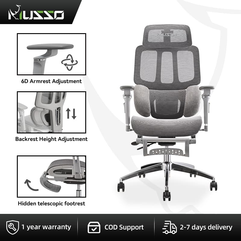 MUSSO H80 PRO Ergonomic Chair 6D Armrest and Adjustable Headrest with Adjustable Back Height