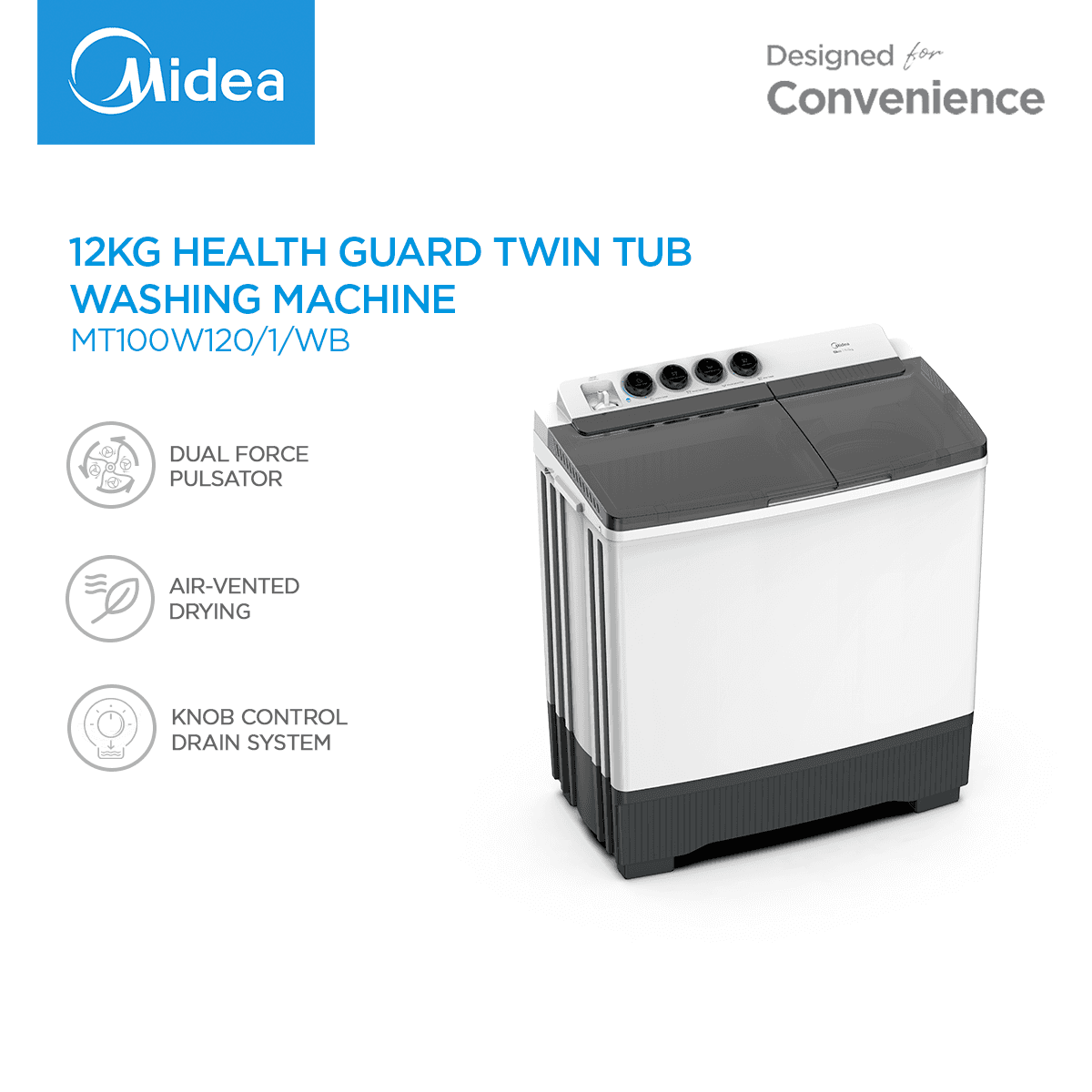 Midea 12kg Health Guard Twin Tub Washing Machine