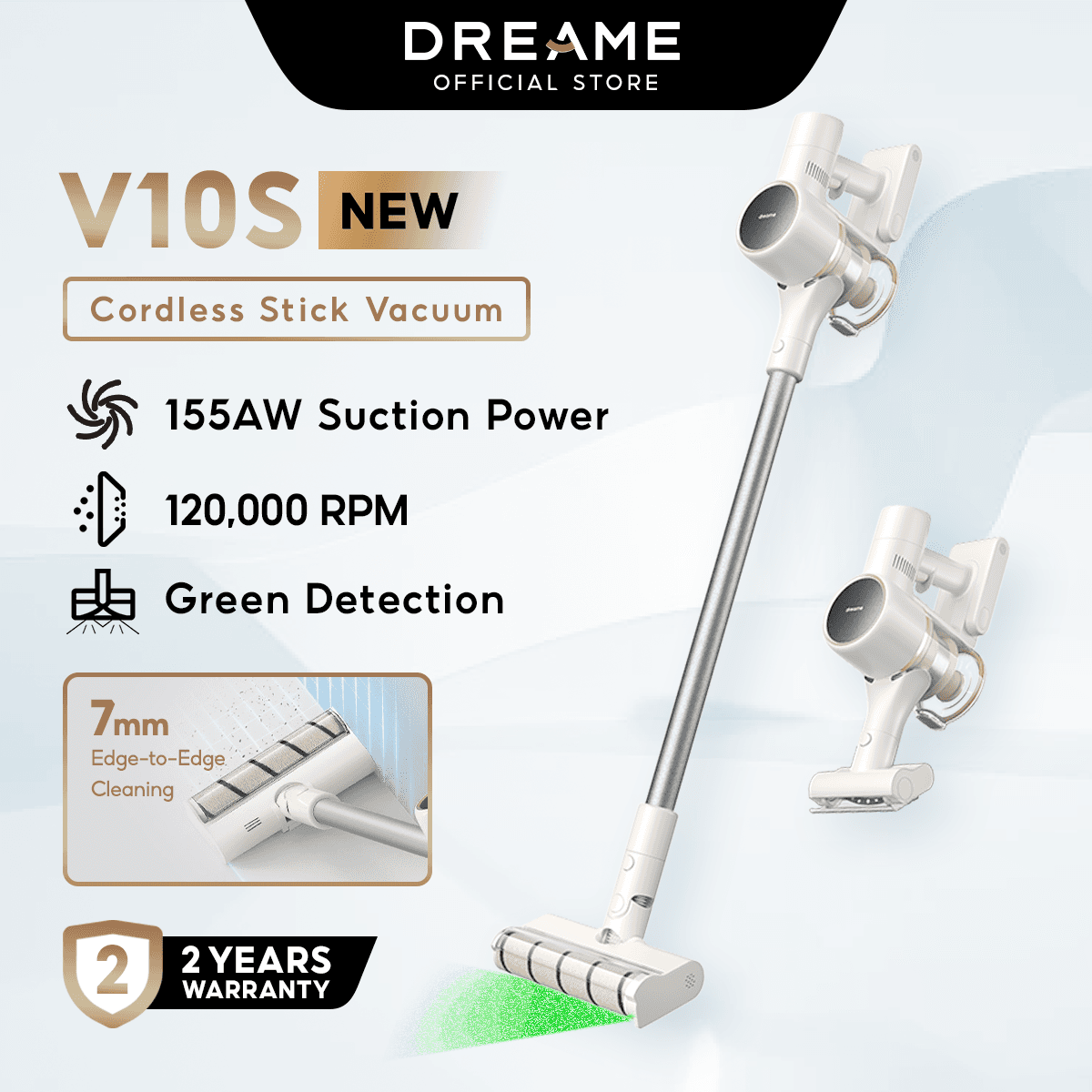 Dreame V10S Cordless Stick Vacuum Cleaner 20kPa Suction Lightweight Green Detection Pet Hair Vacuum