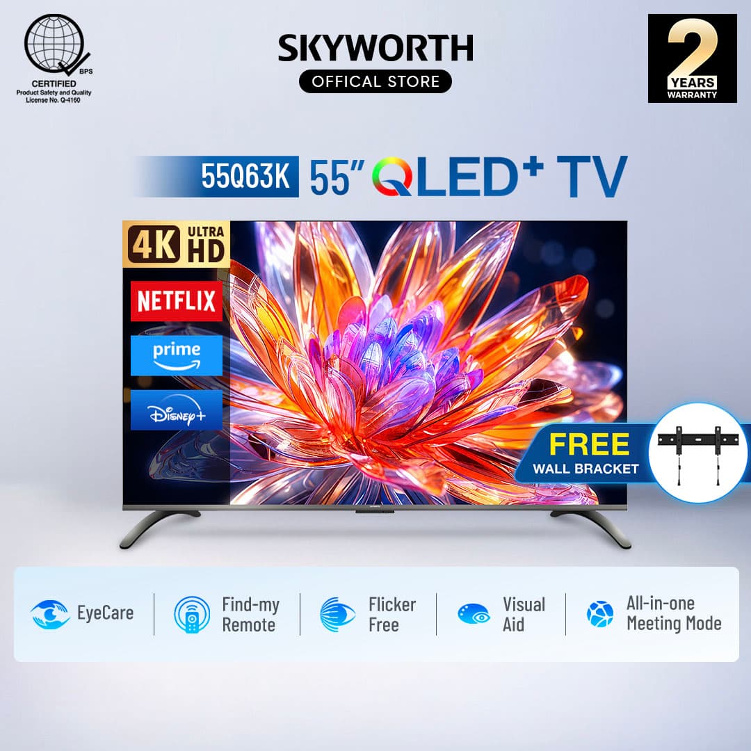 Skyworth 55 Inch 4K QLED Google TV, Dolby Audio, HDR10, Netflix, Youtube (55Q63K)