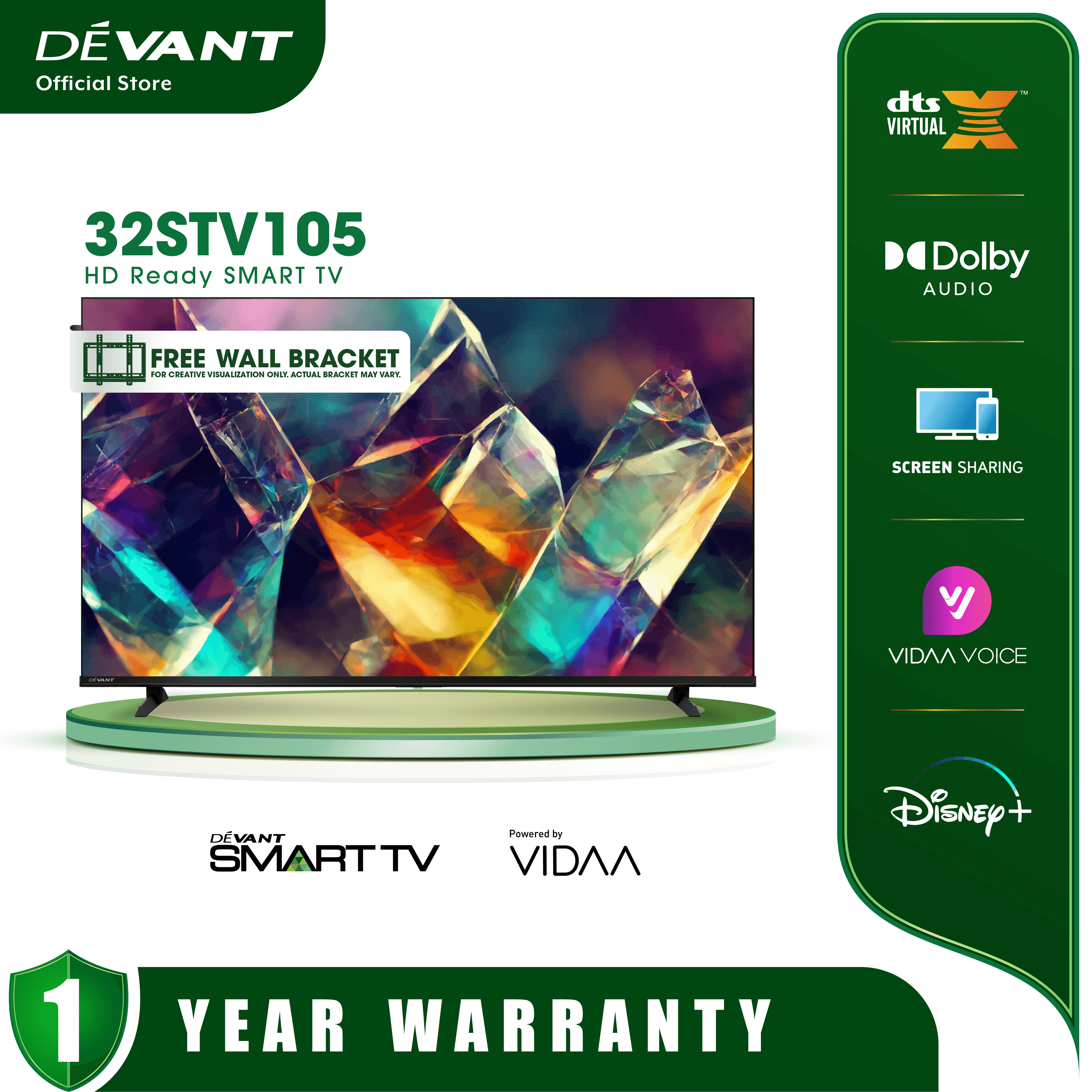 DEVANT 32STV105 32 inch HD Smart TV - Netflix, Disney+ and FREE Wall Bracket