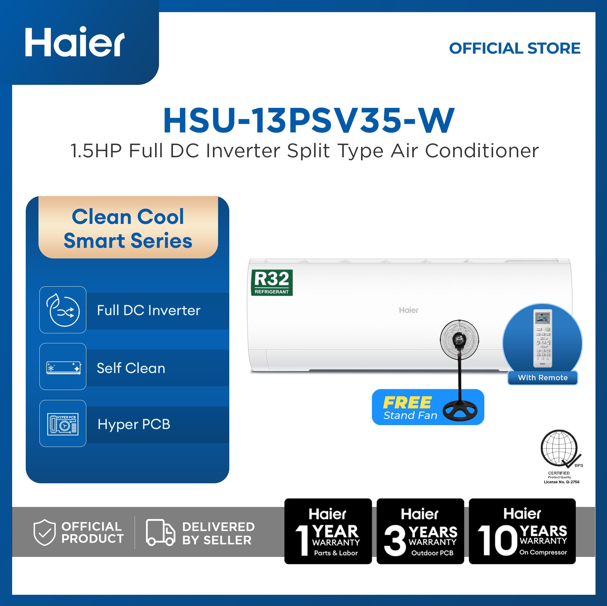 Haier HSU-13PSV35-W 1.5 HP Clean Cool Smart Full DC Inverter Split Type Aircon