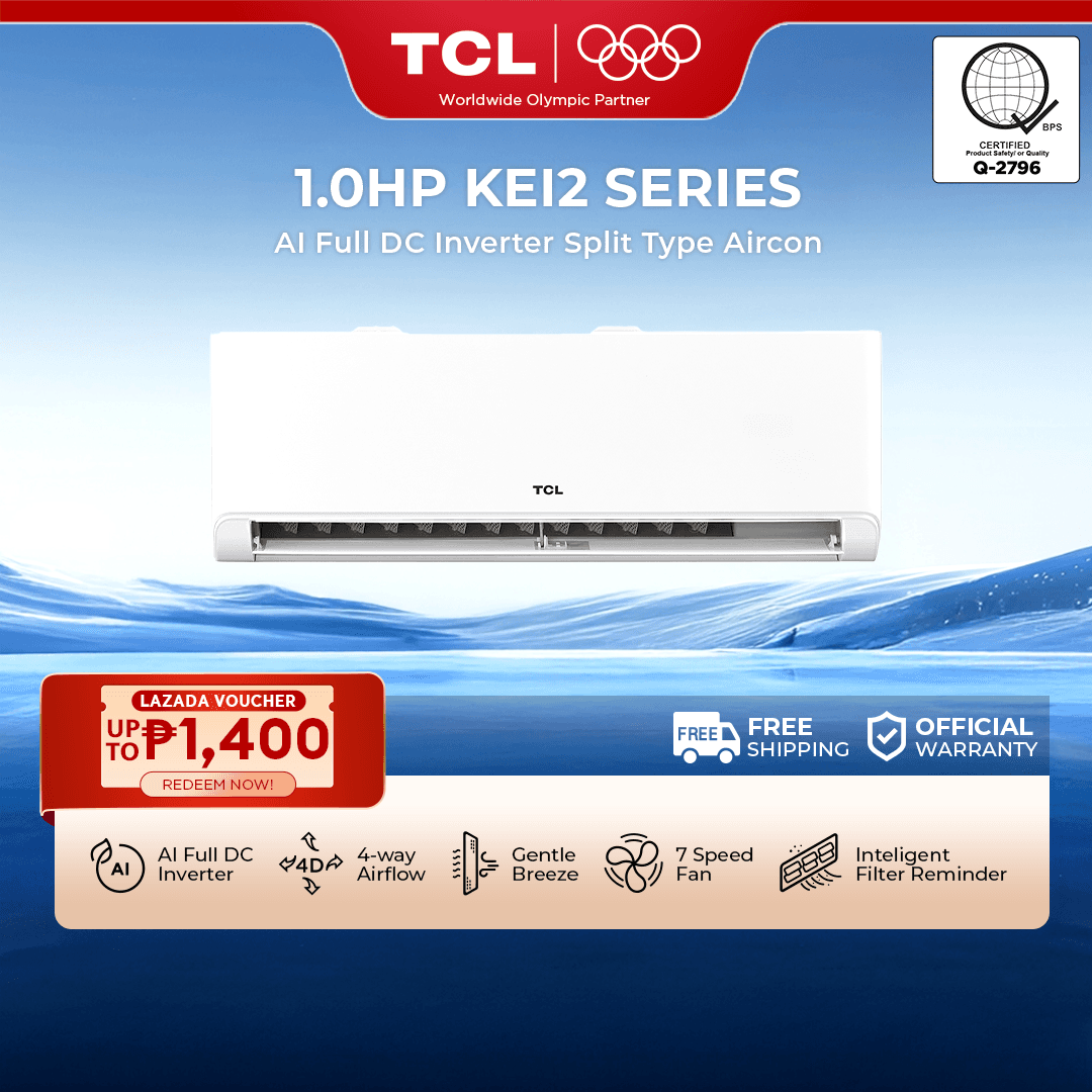 TCL 1HP AI Full DC Inverter Split-type Aircon TAC-10CSD-KEI2, BreezeIn, 75% Energy Saving