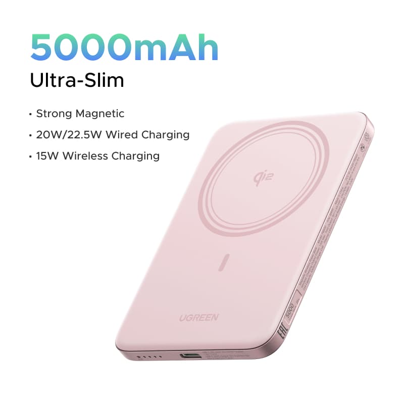 UGREEN Ultra Slim 5000mAh 15W Magnetic Wireless and PD 20W Type C Wired Charging Power Bank Fast Charging for iPhone 18 17 16 pro max 16 pro max Ultra Thin Portable Powerbank