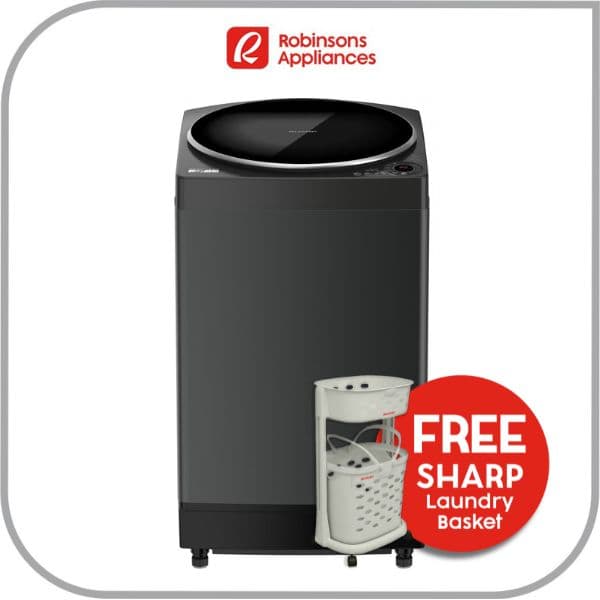 Sharp 11.5kg Top Load No Holes Tub Washing Machine (ES-S115HP GY) + FREE Sharp Laundry Basket