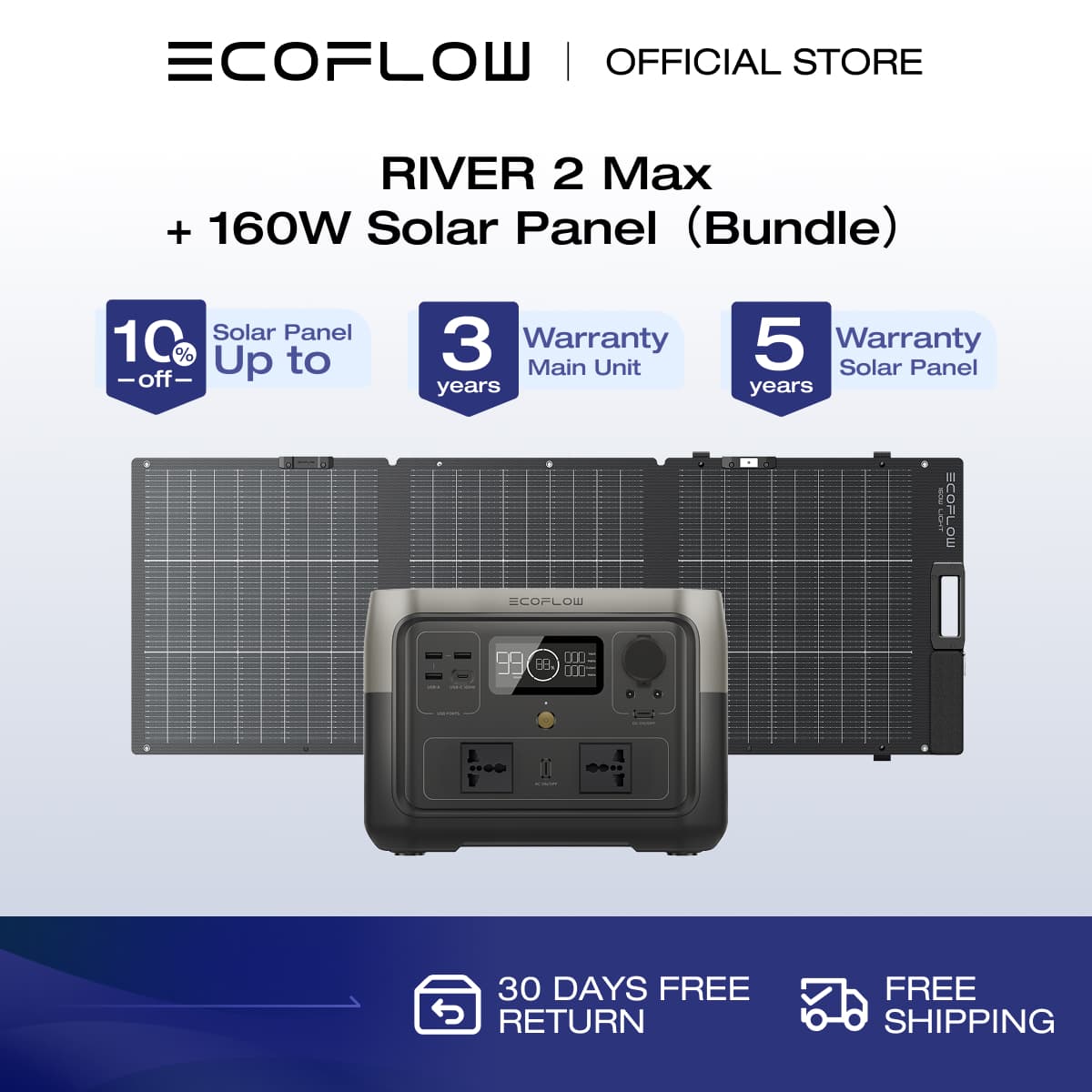 EcoFlow 500Wh River 2 Max Portable Power Station Solar Generator with LiFeP04 Quick Charge in 1 Hour up to 1000 W Power for Emergency Power Camping Motor Homes Home