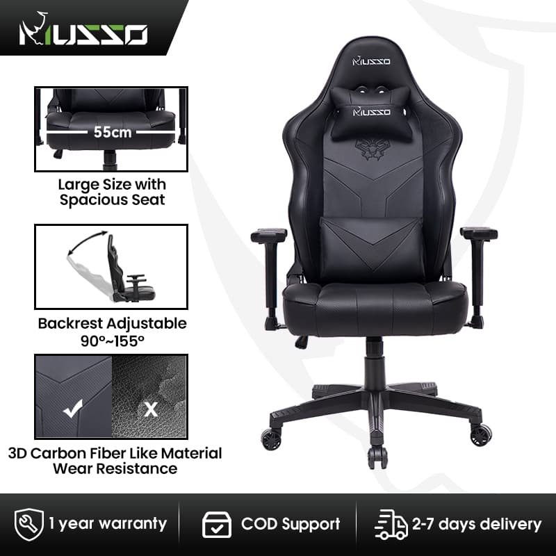 MUSSO Retro Series 249C Gaming Chair with Panther Embroidery Heavy Duty Adjustable XL Computer Chair