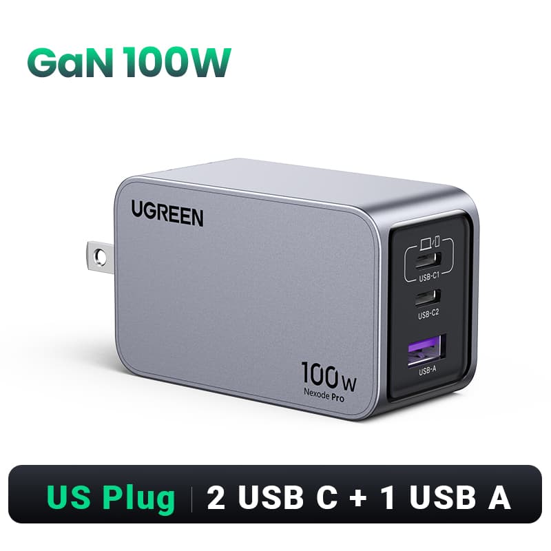 Nexode Pro UGREEN GaN 100W 2 USB-C 1 USB-A Fast Charger Adapter for Laptop Tablet Cellphones Support SFC 2.0 SAMSUNG 45W Fast Charge