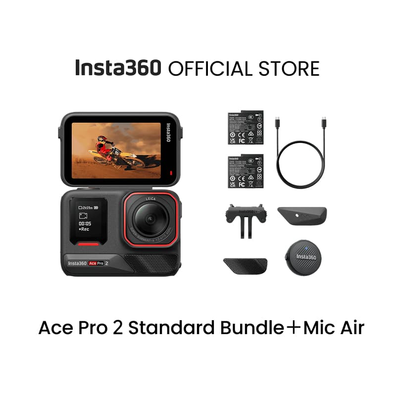Insta360 Ace Pro 2 Dual Battery Xplorer Bundle - 8K Waterproof Action Camera Co-Engineered with Leica, 1/1.3" Sensor, Dual AI Chip, Leading Low Light, Superior Audio, Flip Screen & AI Editing for Vlogs, Motorcycling & More