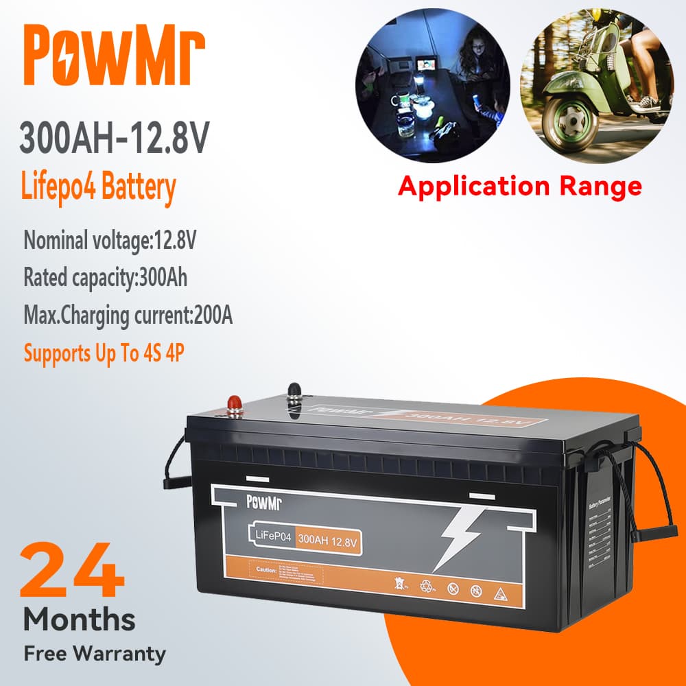 PowMr 12V 100/150/200/300AH LiFePo4 Battery Multi-purpose battery Suitable For Solar home and outdoors Life Time 10 Year Can Up to 4S4P