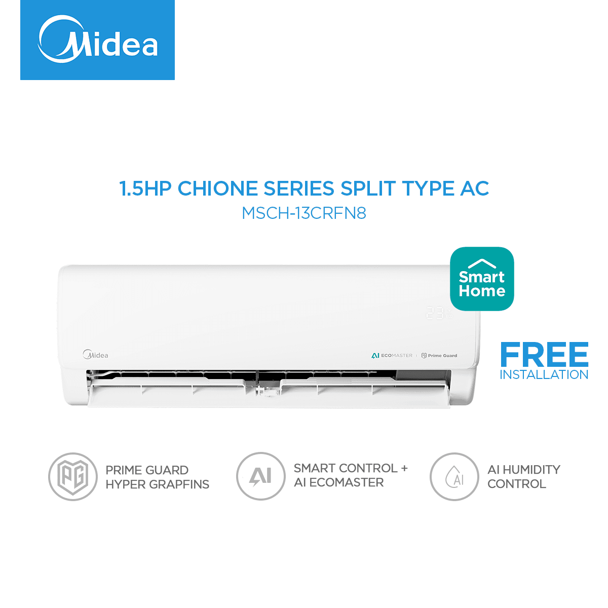 Midea 1.0HP-3.0HP Chione Series High Wall Inverter Split Type Aircon