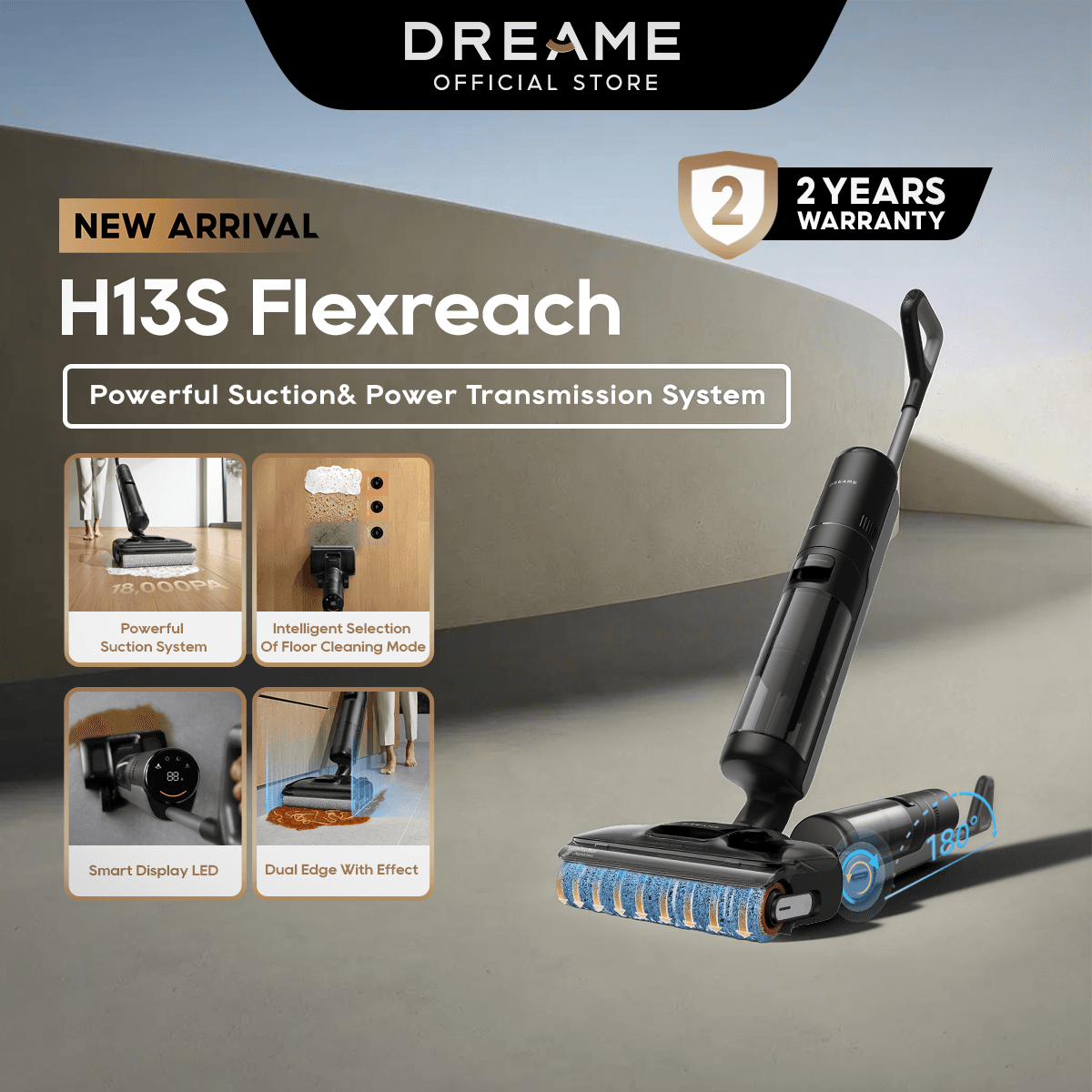 Dreame H13s FlexReach Wet & Dry Vacuum 21kPa Upgraded Suction Front & Rear Power-Assist