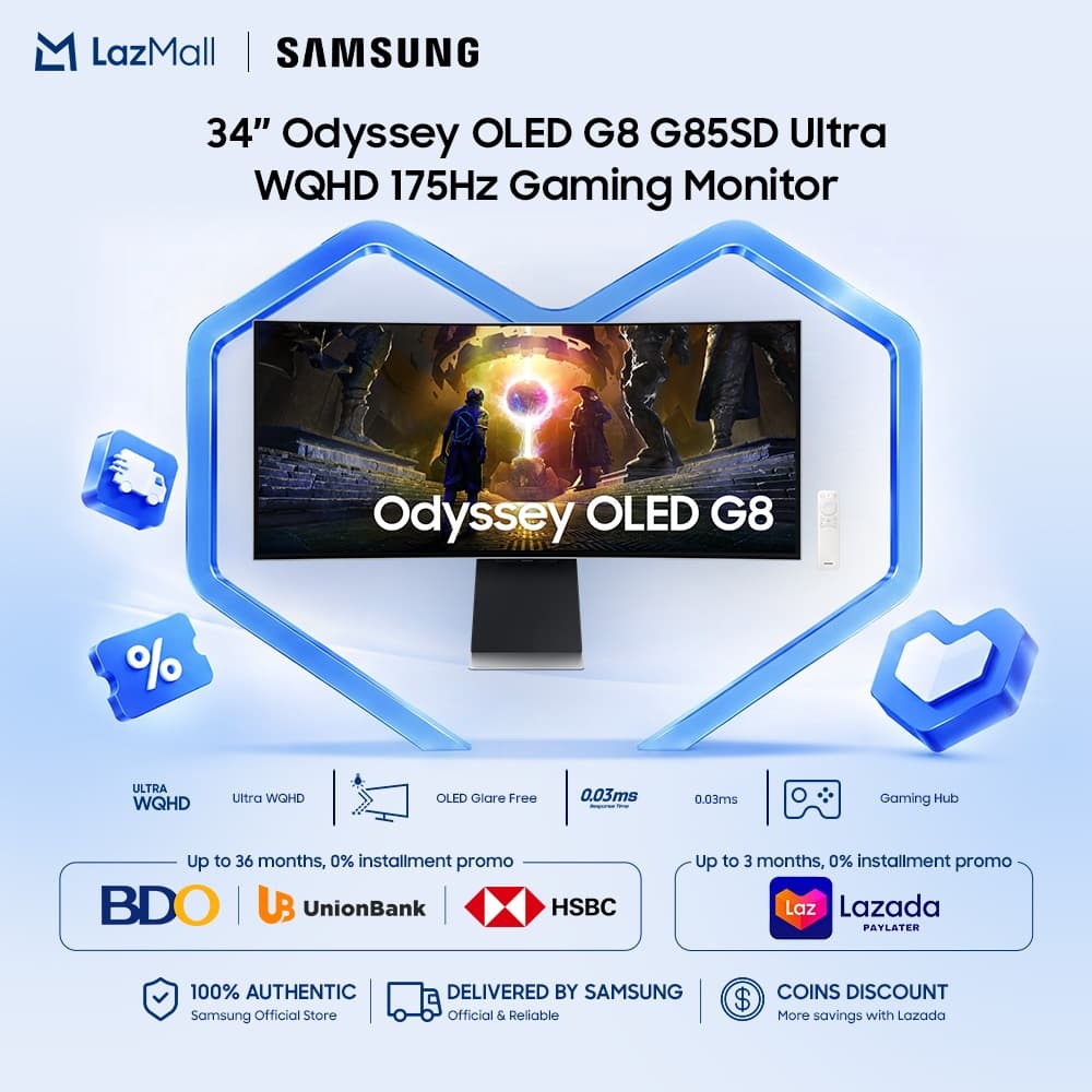 Samsung Odyssey Curved OLED G8 G85SD UWQHD 1440p 175Hz Gaming Monitor with Glare Free Technology & 0.03ms Response Time