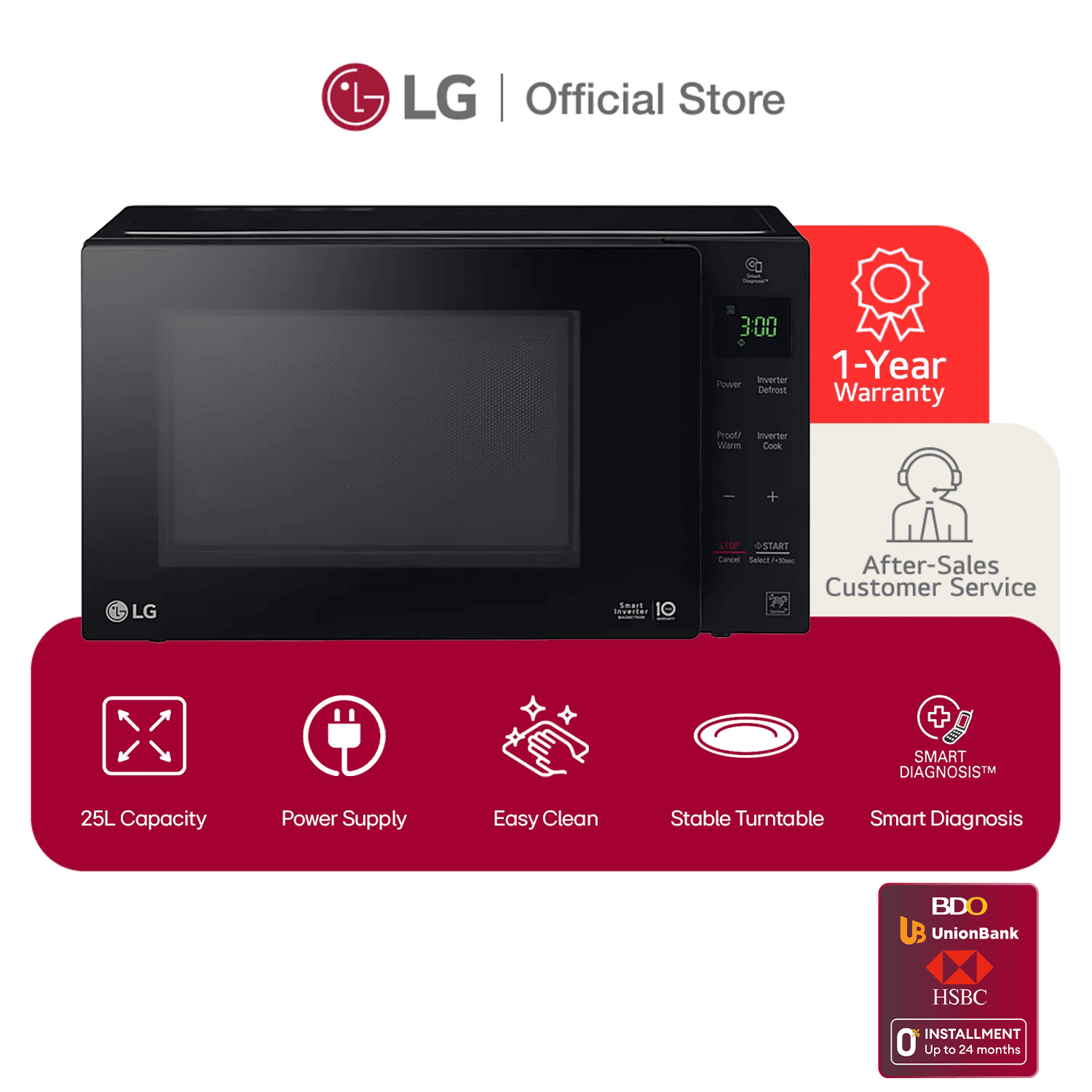 LG 25L Smart Inverter NeoChef Microwave Oven - Solo (Microwave) MS2535GIB - Black
