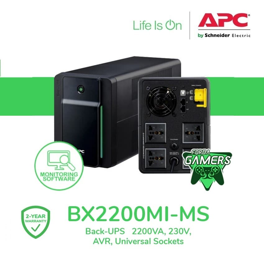 APC BX2200MI-MS Back-UPS 2200VA/1200W, 230V, AVR, Universal Sockets