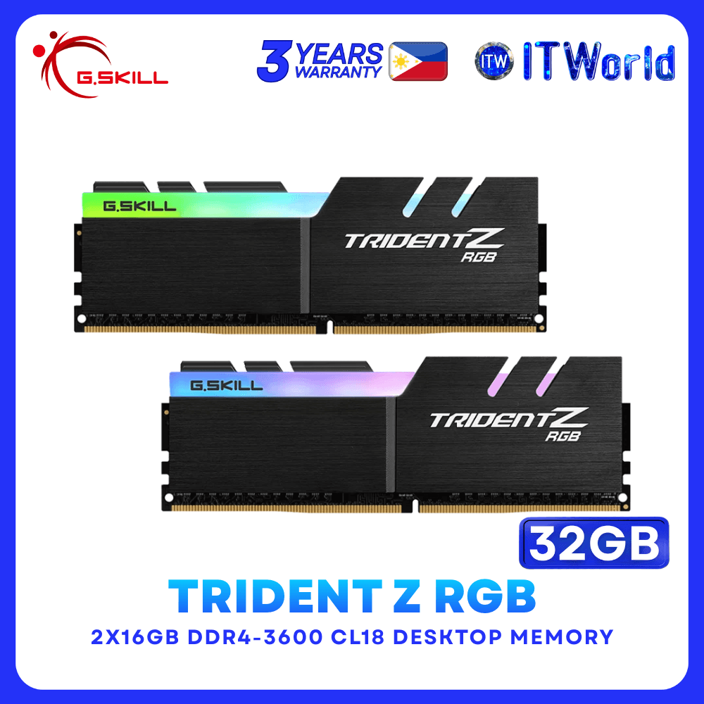 G.Skill DDR4 RAM 32GB (16GBx2) 3600Mhz Trident Z RGB Desktop Memory (F4-3600C18D-32GTZR)