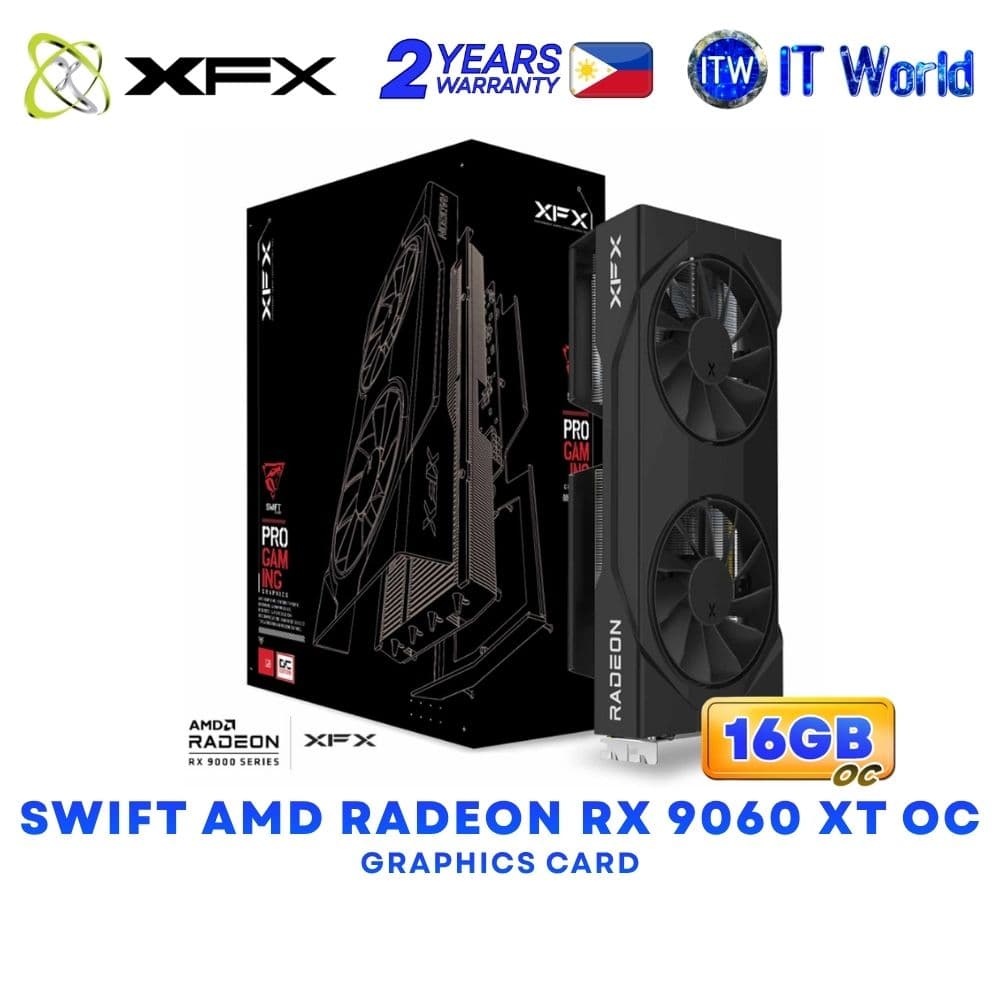 XFX Swift AMD Radeon RX 9060 XT OC Gaming Edition 16GB GDDR6 Dual Fans Graphics Card - Black