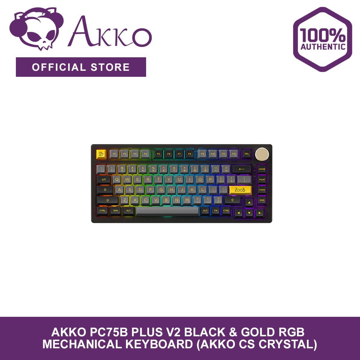 AKKO PC75B Plus V2 Black & Gold RGB Mechanical Keyboard (AKKO CS Crystal)