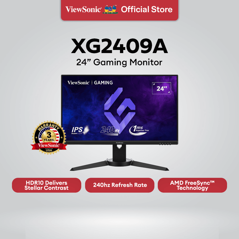 ViewSonic XG2409A 24" FHD 1920x1080 IPS 240Hz 1MS MPRT Gaming Monitor with Tilt/Swivel/Pivot & Height Adjustment