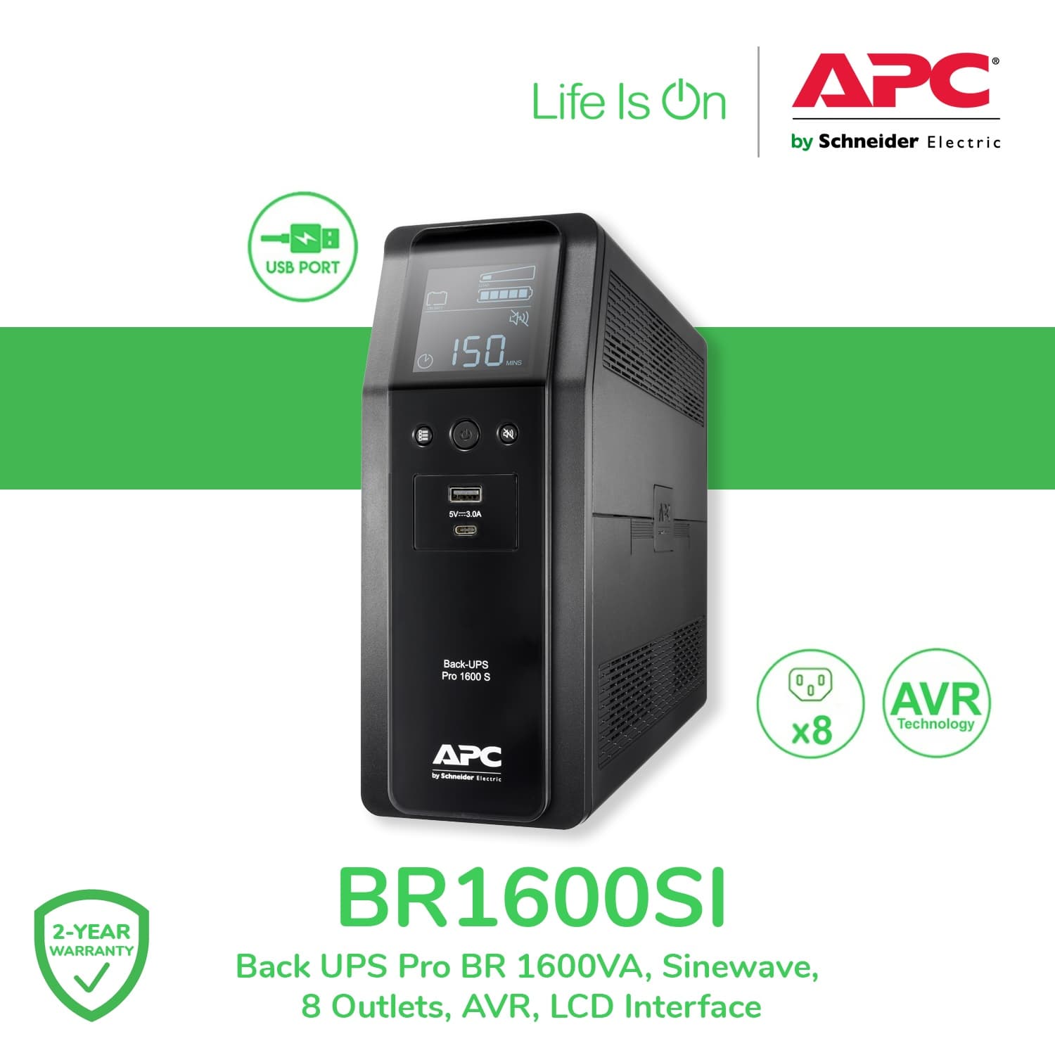 APC UPS BR1600SI BLack Pro 1600VA 960W Line Interactive UPS
