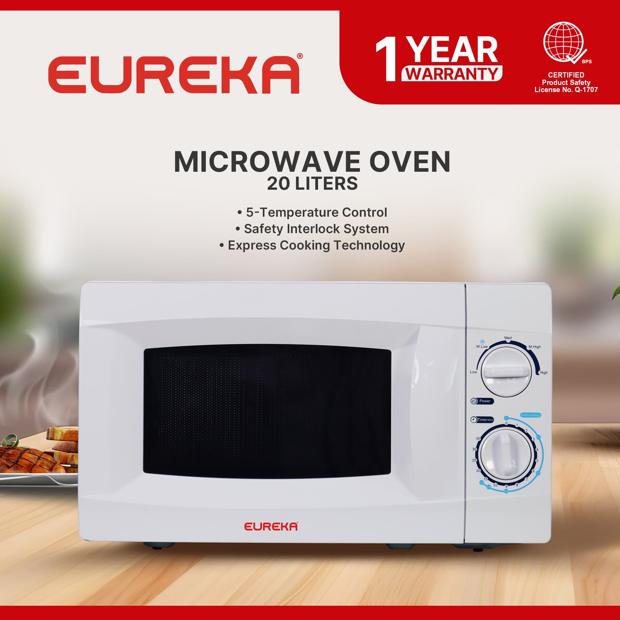 Eureka Microwave Oven 20L EMO 20L - BLACK/WHITE/SILVER COATED BODY