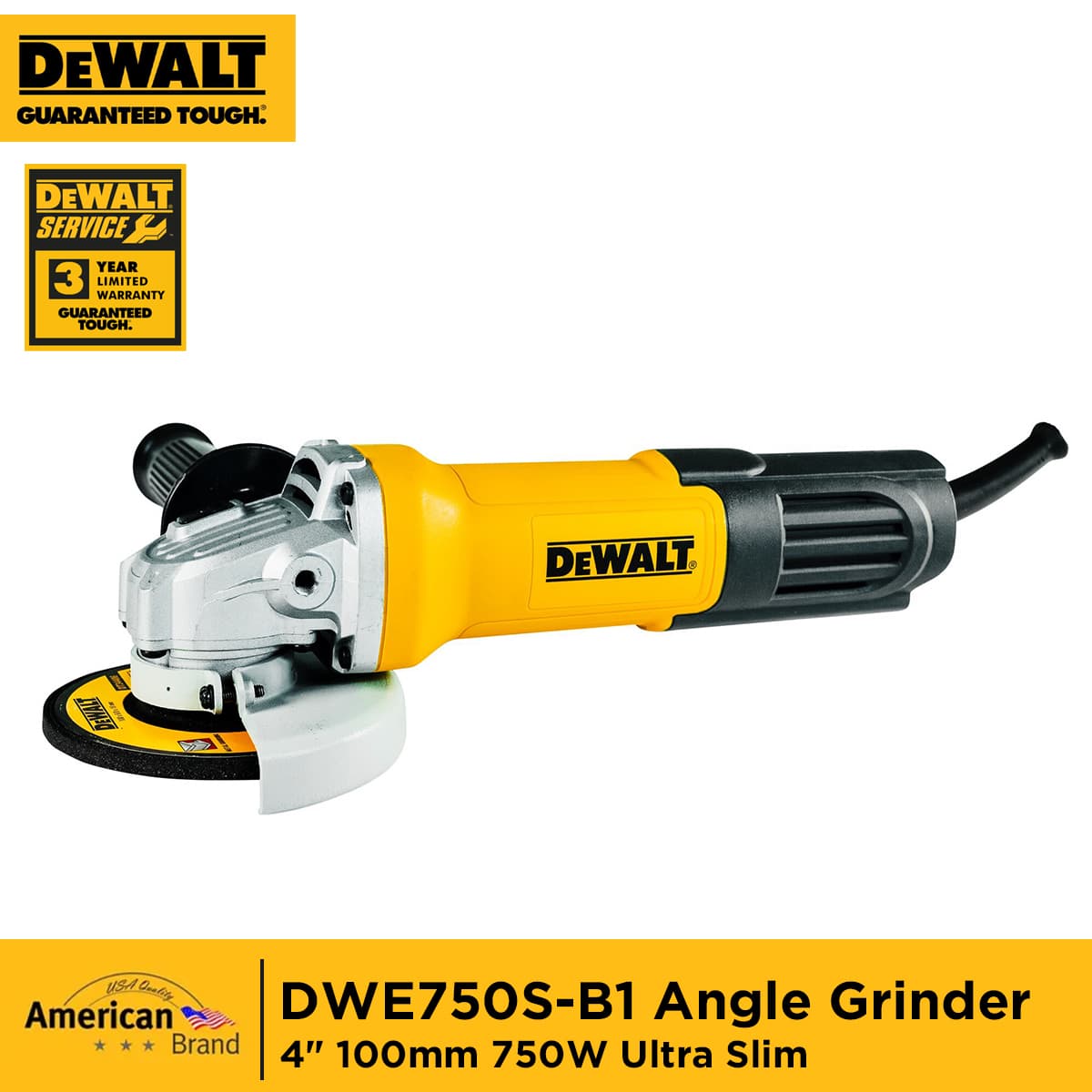 DEWALT DWE750S-B1 Angle Grinder 4" 100mm 750W Ultra Slim