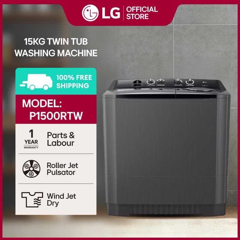 LG - Washing Machine - Premium Twin Tub - 15kg Wash Capacity - P1500RTW